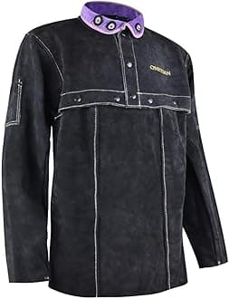Leather Welding Jacket - Premium Cape Sleeve Coat with Enhanced Buttons - Heavy-Duty Protection Gear in Black