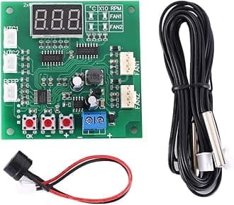 DONGKER Driver Module, DC 12V 24V 48V 2 Channel PWM 4-Wire Fan Temperature Controller Speed Governor Display Module for PC Fan/Alarm
