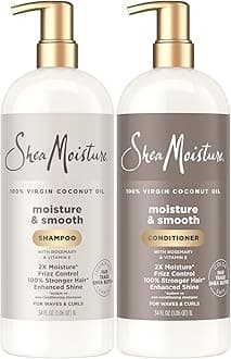 SheaMoisture Shampoo & Conditioner, Moisture & Smooth for Wavy, Curly Hair Strengthening & Frizz Control, 34 Oz Ea