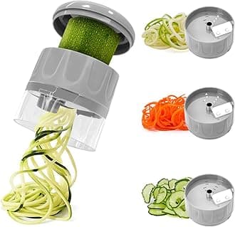 SUREWINVegetable Spiralizer 3 in 1 Spiralizer for Veggie Noodles Adjustable Zucchini Noodle Maker Vegetable Chopper for Cucumber, Zucchini, Carrot- Grey
