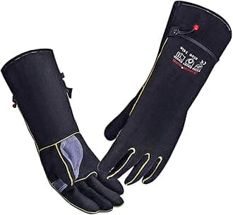 350℃ Cowhide BBQ Welding Gloves for Men Women, Long Sleeve Work Heat Resistant Fire Gloves Oven Mitts for Tig Mig Stick Welding BBQ Fireplace Animal Handling Wood Stove Tools