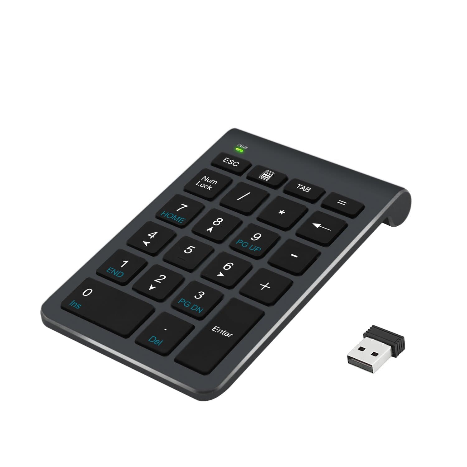 Alcey Number Pad, Wireless 22 Keys Numeric Keypad With 2.4G Mini USB Receiver for iMac, MacBooks, PCs and Laptops – Black