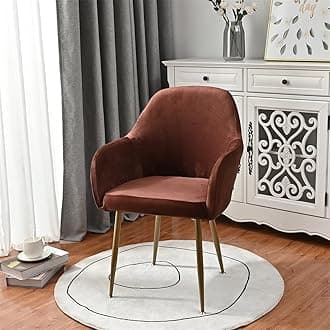 Highdi Soft Velvet Dining Chair Covers Solid Color Stretch Curved Back Chair Slipcovers with Armrest, Vanity Swivel Armchair Cover Removable Washable for Bedroom Party Hotel (Brown,6 PCS)