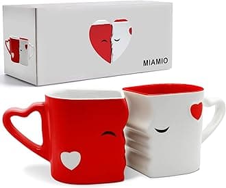 MIAMIO - Coffee Mugs/Kissing Mugs Bridal Pair Gift Set for Weddings/Birthday/Anniversary with Gift Box (Red)