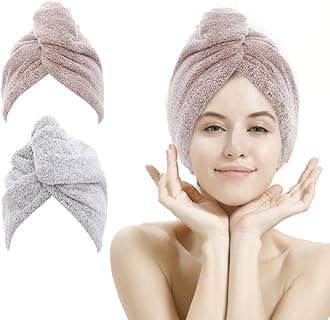Hair Towel Wrap Drying Towel with Buttons, Microfiber Hair Towel for Drying Your Hair Quickly (Beige)