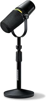 Shure MV7+ Podcast Dynamic Microphone with Stand – OBS Certified, Enhanced Audio, LED Panel, USB-C & XLR Outputs, Auto Level Mode, Digital Pop Filter – for Podcasting, Streaming, and Recording, Black