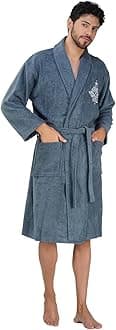 Rangoli Royal Bamboo Premium Bathrobe For Men | Ultra Soft Bamboo Yarn Lightweight Bathing Robes | 460 GSM Highly Absorbent & Quick Drying Luxurious Bath Gown | Knee Length Bath Robe- Blue.