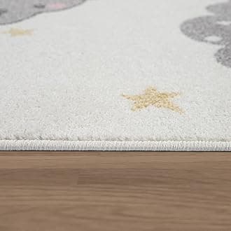 TT Home Nursery Area Rug Kids Rug For Bedroom Girls Boys Modern Rainbow Cloud Rug Animal Motif Colourful, colour: Cream, Size:200x280 cm