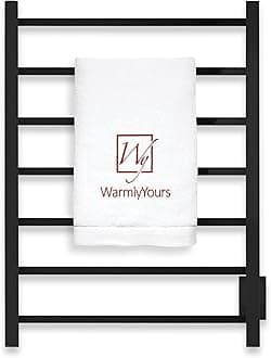 Heated Towel Rack – Matte Black Wall Mounted Towel Warmer for Luxurious Bathroom Spa-Like Comfort, 7-Bars, 75 Watts Electric Hardwired UL Certified Safe, WarmlyYours Tahoe