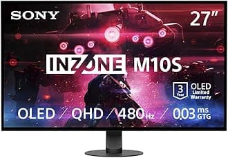 Sony INZONE M10S 27” OLED QHD (2560x1440) 480Hz 0.03ms GTG NVIDIA G-SYNC Compatible Gaming Monitor DisplayHDR 400, Anti-Glare, DisplayPort 2.1 (UHBR10), VRR HDMI 2.1, USB, Tilt/Swivel/Height