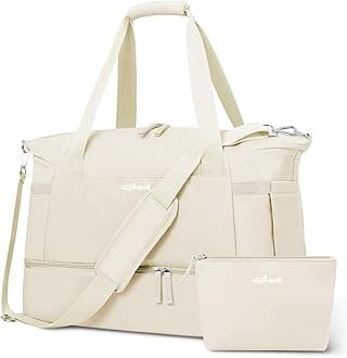 Gym Bag for Women, Personal Item Travel Bag with Shoes Compartment, Weekender Overnight Duffel Bag with Wet Pocket, Carry On Bag for Women, Travel, Gym, Weekend (Beige)