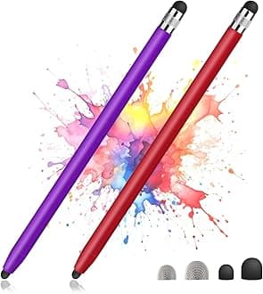 2 Pack Stylus Pens for Touch Screens, High Sensitivity Precision Capacitive Stylus Pen Compatible with iPad iPhone Samsung Tablets All Universal Touchscreen Devices with 4 Rubber Tips (Red,Purple)