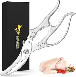 Heavy Duty Poultry Shears, Kitchen Shears with Non-Slip Handle & Safety Lock, All Purpose Kitchen Scissors for Chicken, Meat Cutting, Turkey, Fish, Vegetables, Spring Loaded, Dishwasher Safe