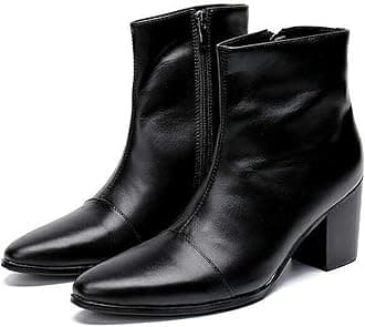 Santimon Mens Boots Casual Patent Leather Chelsea Dress Boots Zipper on Side Mid Calf Boots for Men