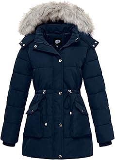 Women's Winter Hooded Coat Waterproof Down Long Jacket Warm Parka Thicken Puffer Coat with Removable Fur Hood