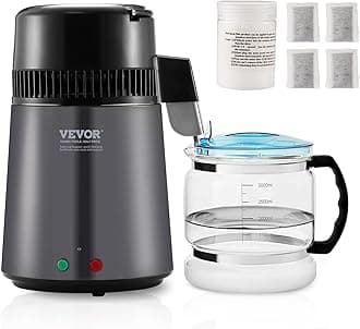 VEVOR Water Distiller, 4L /1.05 Gallon Pure Water Still for Home Countertop, 750W Distilled Water Maker, 304 Stainless Steel Body Distilling Machine with Glass Carafe to Make Clean Water, Gray