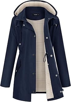 LOMON Women Waterproof Outdoor Hiking Raincoat Women Lined Rain Jacket Lightweight Hooded Jackets Trench Coats