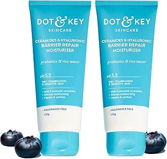 DOT & KEY Ceramides Moisturizer (Pack of 2,175 gms each) with Hyaluronic for Intense Moisturizing|With Probiotic&Rice Water I Barrier Repair Cream|For Dry Skin,Normal Skin&Sensitive Skin|350g
