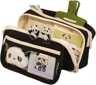 – Panda Pencil Case, 10Pcs Cute Panda Pencil Case Large Capacity, Adults Aesthetic Pencil Case, Kawaii Pencil Pouch Cute With Zipper Preppy Pen Bag With Gel Ink Pens, Clips, Stickers, Pin (Black)
