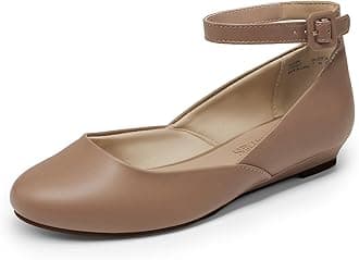 DREAM PAIRS Women's Dress Flats Ballet Low Wedge Round Toe Ankle Strap Comfortable Casual Flats Shoes