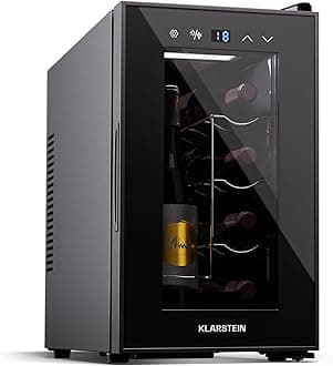 Klarstein Single Zone Refrigerated Wine Cellar, Fridge Bar, Glass Door, Mini Silent Refrigerator, 5-18°C, 8 Bottles