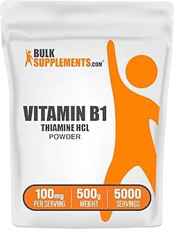 BulkSupplements.com Thiamine HCl Powder - Thiamine Hydrochloride, B1 Vitamins, Thiamine B1 Supplement, Thiamine 100mg - Gluten Free, 100mg per Serving, 500g (1.1 lbs) (Pack of 1)