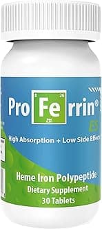 Proferrin ES- 10.5mg of high Absorbing Heme Iron Polypeptide. Made in The USA. 30 Tablets. Easy on The Gut. Not affected by Coffee, Calcium, or PPI's.