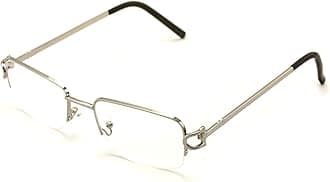 Rectangular Frame Clear Lens Designer Half Rim Eyeglasses Metal Glasses