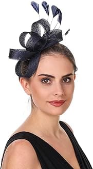 Fascinator Hat Feather Mesh Net Veil Party Hat Ascot Hats Flower Derby Hat with Clip and Hairband for Women