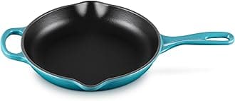 LE CREUSET Signature Enamelled Cast Iron Skillet Frying Pan with Helper Handle and Two Pouring Lips, 23 cm Teal, 20182231700422