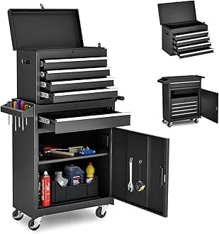 Tool Chest,5-Drawer Rolling Tool Storage Cabinet with Enhanced Packaging, Detachable Top Tool Box, Metal Tool Cart for Garage Workshop,Black, ATC001BK