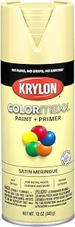 Krylon K05570007 COLORmaxx Spray Paint and Primer for Indoor/Outdoor Use, Satin Meringue Yellow, 12 Ounce (Pack of 1)