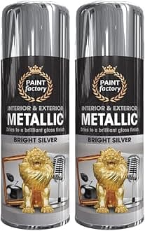 2 x Metallic Bright Silver Spray Paint 400ml Multi-Purpose Use, Spray for Metal and Wooden Furniture, Ornaments, Decorative Items and Much More for Interior & Exterior