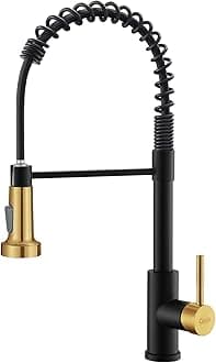 Kitchen Faucet with Pull Down Sprayer Single Hole Stainless Steel Sink Faucet, Suitable for Farmhouses, RV, Laundry Room, Outdoor, and Campers. Llave para fregadero de cocina Black and Gold