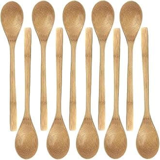 Bamboo Spoon Set for Eating Cooking Mixing Stirring,9.6 inch Soup Spoon Cooking spoon,Natural Tableware,Kitchen Tool Set Long Handle,Eco Friendly Table Spoon (10 Pieces)