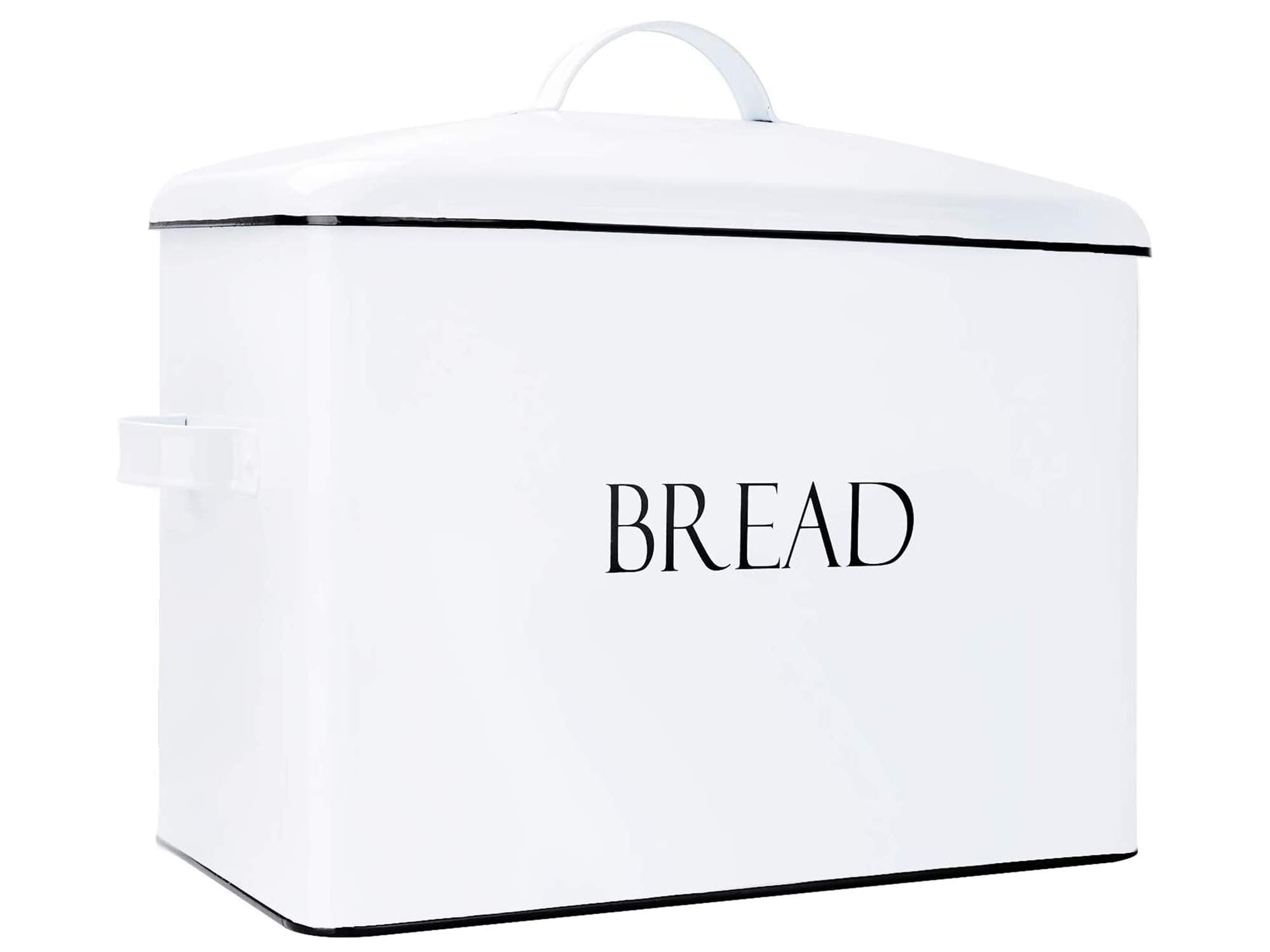 Vintage Metal Bread Bin - Countertop Space-Saving, Extra Large, High Capacity Bread Storage Box for your Kitchen - Holds 2 Loaves 13" x 10" x 7"- White with BREAD Lettering