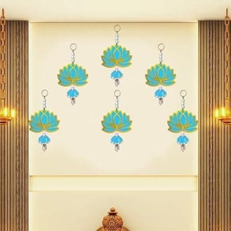 Lotus Blue Jhumka Wall Decor Hanging Set of 6 - Diwali Showpiece Gift Home Temple Pooja Festival Wedding Marriage Stage Decoration