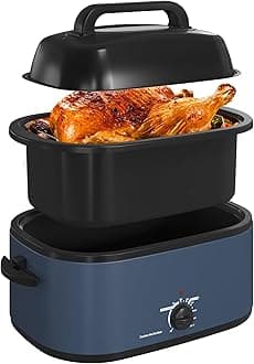 RoyalCraft 24-Quart Electric Roaster Oven with Visible Self-Basting Lid, Turkey Roaster Oven with Removable Pan and Rack, Perfect for Large Meals and Holiday Feasts, Blue