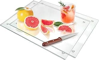 Seelenruhe Tempered Glass Cutting Boards for Kitchen Counter, 2PCS 12x16 inch Clear Cutting Boards for Countertop, Non-Slip, Heat-Resistant, Easy to Clean, Kitchen Decoration