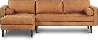POLY & BARK Napa 104.5" Left-Facing Sectional Sofa – Cognac Tan Full-Grain Pure-Aniline Italian Leather, Feather-Down Cushions, Kiln-Dried Solid Wood Frame, Walnut Legs
