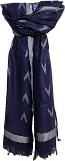 Women's Bhagalpuri Linen Cotton Blend Handloom Ikkat Dupatta with Zari Design, 2.25 Metres