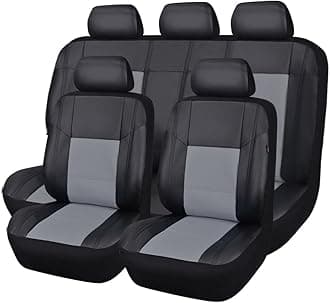 Skyline PU Leather CAR SEAT Covers - Universal FIT for Cars,SUV,Vehicles 5mm Composite Sponge Inside,Airbag Compatible(Full Set,Black and Gray)