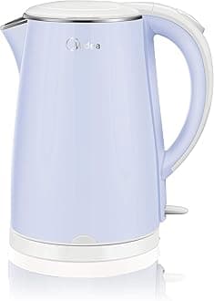 Midea 1.7L Stainless Steel Electric Kettle, 2200W Cordless Kettle, 360° Swivel Base, Double Wall Cool Touch Body, Power Cord Storage, Auto Cut-off Function, One Touch Lid Opening, Light Blue MKHJ1705B