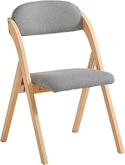 SoBuy Folding Chair Wooden Padded Kitchen&Office Chair with Ergonomic Backrest, Compact & Space-Saving, No Assembly Required Light Grey 47.5 x 59 x 77 cm FST92-N