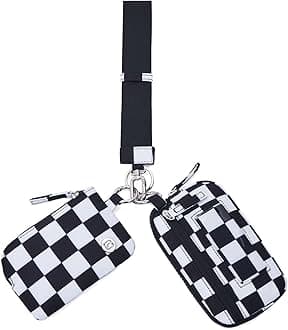 POIUGOYA Nylon Wristlet Wallets, Dual Pouch Keychain Wristlet Wallet, RFID Small Wallet With Coin Pouch,ID Window For Travel