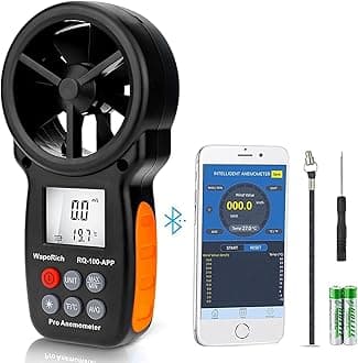 Wireless Anemometer Handheld, WapoRich RQ-100APP Bluetooth Wind Meter Digital with APP MAX/MIN/AVG for Wind Chill, Air Velocity, Temperature for Shooting Surfing Outdoors