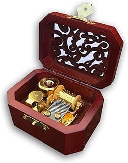 BinkeGG Play (Kiss The Rain) Brown Wooden Hollow Out Octagonal Music Box with Sankyo Musical Movement (65 Tunes Option)