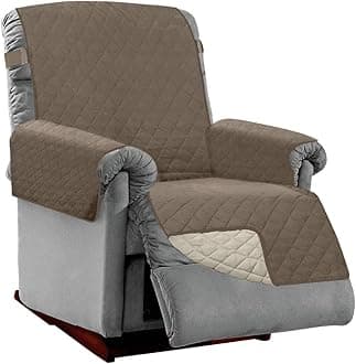 Sofa Shield Original Patent Pending Reversible Large Recliner Protector, Seat Width to 28 Inch, Furniture Slipcover, 2 Inch Strap, Reclining Chair Slip Cover Throw for Pets, Recliner, Latte Linen