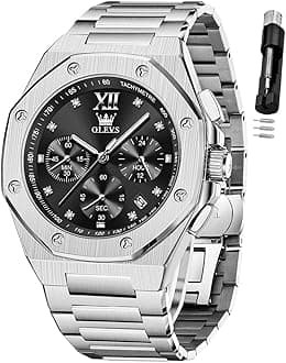 OLEVS - Large Easy to Read Stainless Steel Business Watch Analog Waterproof Luminous Casual Luxury Men Watch