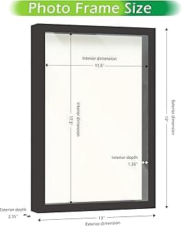 FrameWorks 12" x 18" Black Wooden Shadow Box Frame – Soft Felt Back, Tempered Glass, and Included Elegant White Ball Push Pins